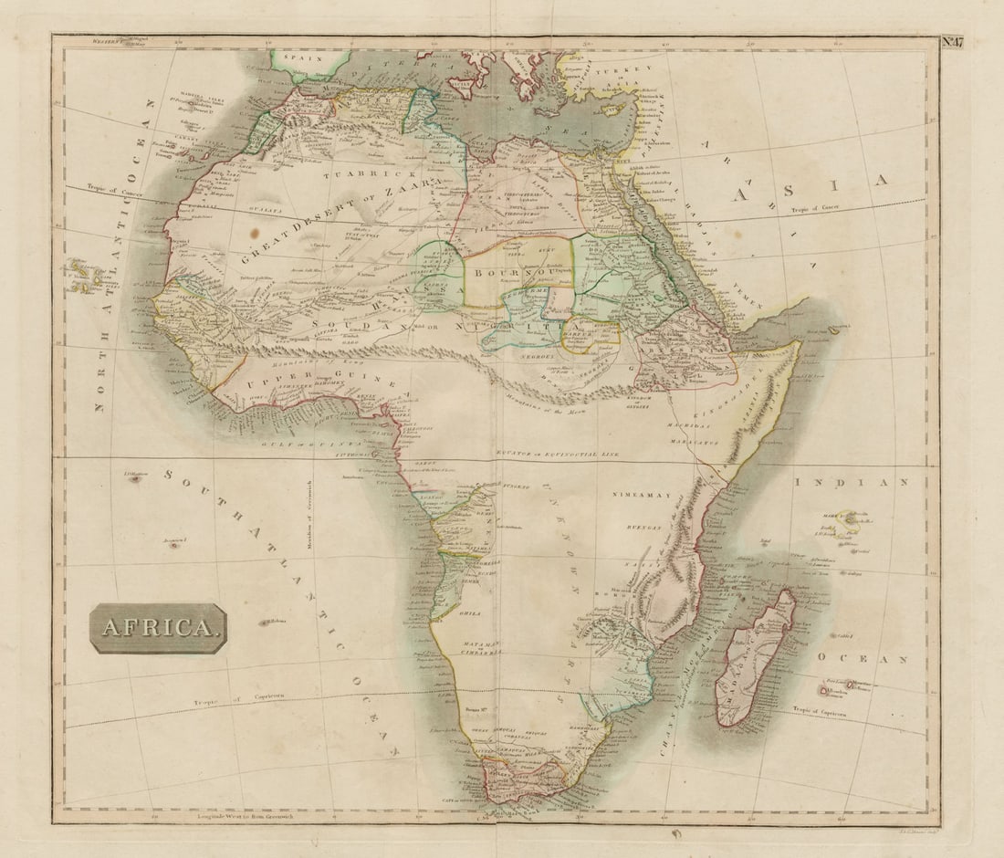 Pre-colonial Africa. Mountains of Kong/Moon. Caravan routes. THOMSON 1817 map (1 of 1)