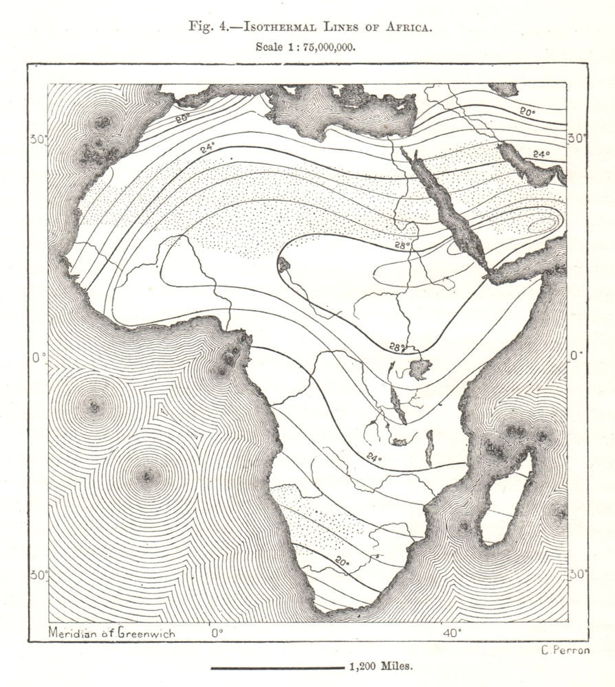 Isothermal Lines of Africa. Sketch map 1885 old antique vintage plan chart (1 of 1)
