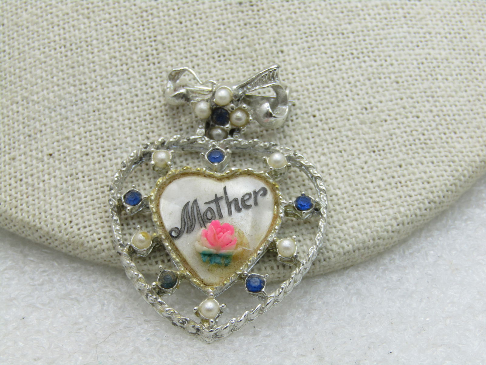 Vintage Floral & Heart Mother Brooch, 1.75" (1 of 5)