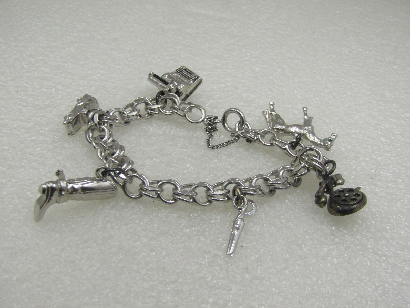 Vintage Sterling Silver Charm Bracelet, 7", Equestrian, Plus (1 of 10)