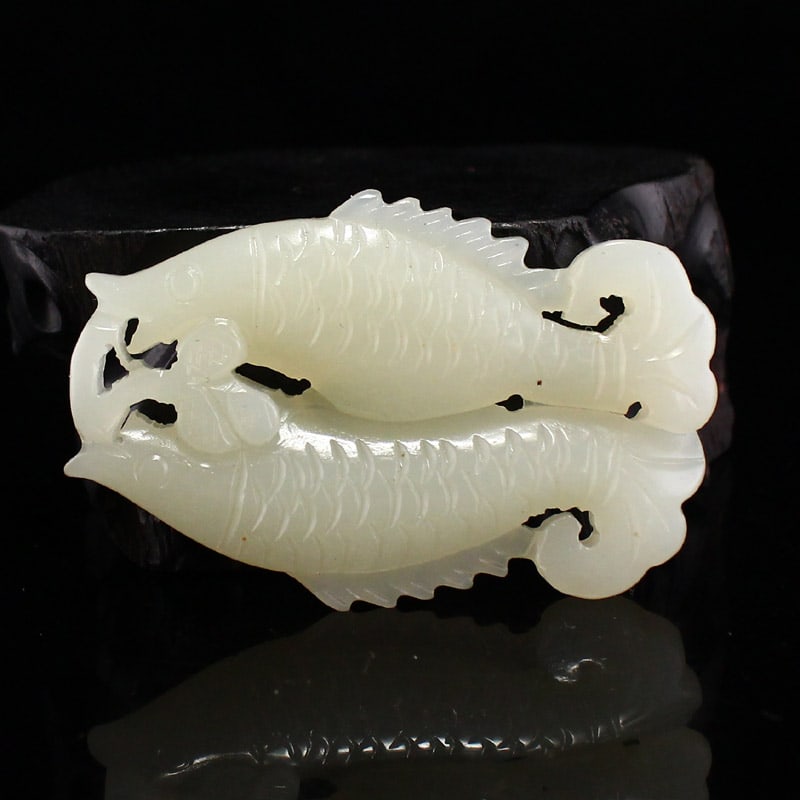 Chinese Natural Hetian Jade Carved Double Fish Pendant (1 of 5)