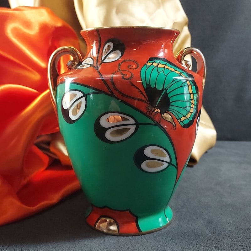 1915 Rare Signed Noritake Art Deco Butterfly Vintage Porcelain Vase (1 of 11)