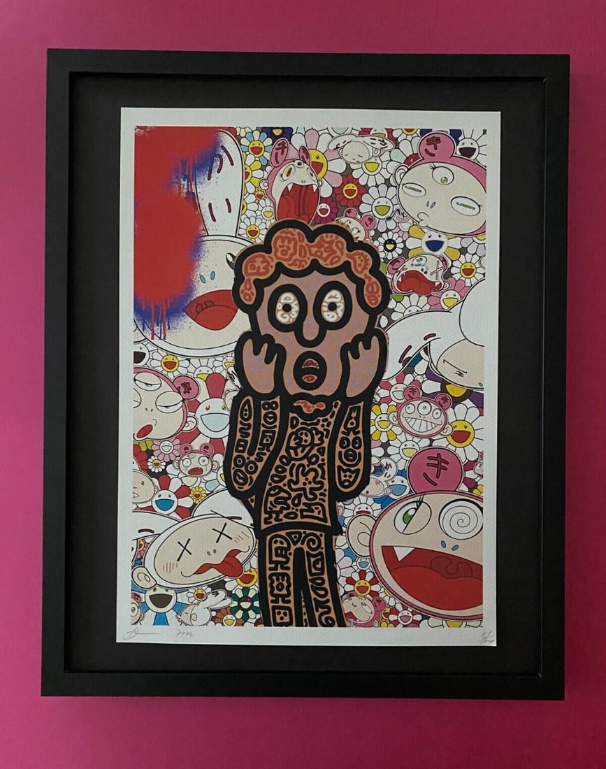DEATH NYC Hand Signed LARGE Print Framed 16x20in COA MURAKAMI KEITH HARING B: This is a Stunning and Scarce 100% Authentic New Print by Death NYC Hand Signed and Numbered in Pencil by the Artist Limited Edition of 100 Large Size: 45cm x 32cm About 18x13in Fine Art 300 gsm Paper