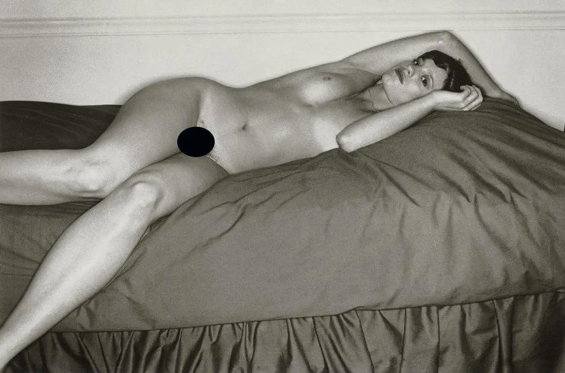 LEE FRIEDLANDER - Female Figure (On Bed): Artist: Lee Friedlander Title: Female Figure (On Bed) Medium: Photo Litho, 1998, England Dimensions: 9.95x6.6" Description: Heat Wax Mounted on 11x14" Conservation Board Artist Bio: Lee Friedlander (