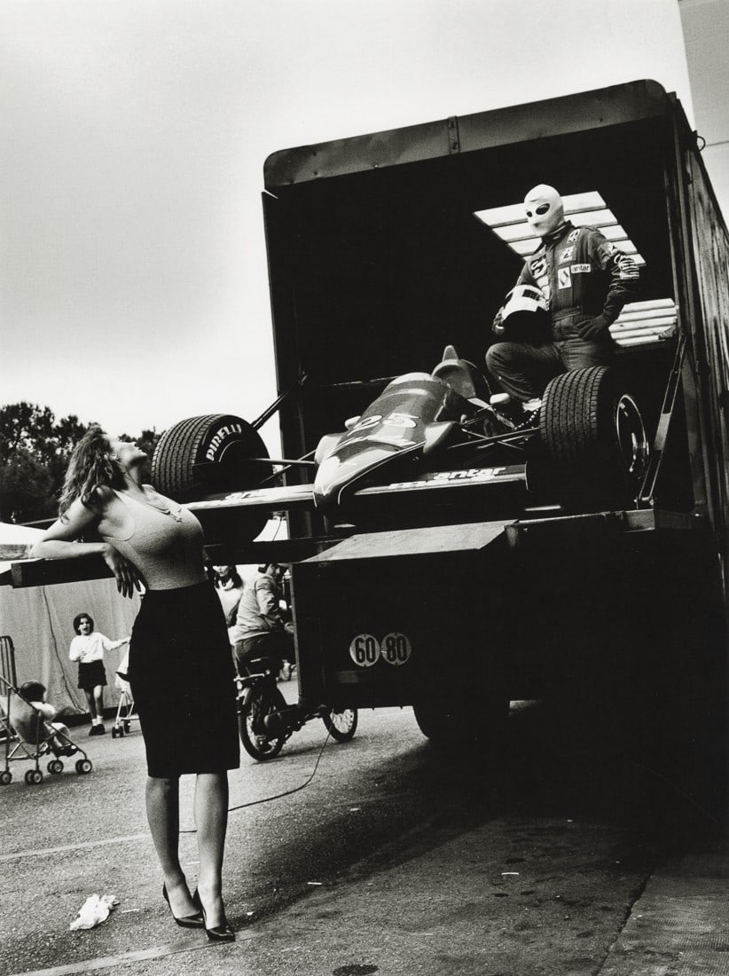 HELMUT NEWTON - Grand Prix, Monte Carlo, 1983: Artist: Helmut Newton Title: Grand Prix, Monte Carlo, 1983 Medium: Photo Litho, 2009, Italy Dimensions: 9.6x12.85" Description: Heat Wax Mounted on 14x18" Conservation Board Artist Bio: Helmut Newton 