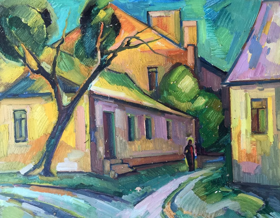 Oil painting City Street Peter Tovpev: ?AAA2722 The oil painting is a vibrant depiction of a city street, painted in the distinctive style of Impressionism. The scene is full of movement and energy, with brushstrokes that seem to dance acr