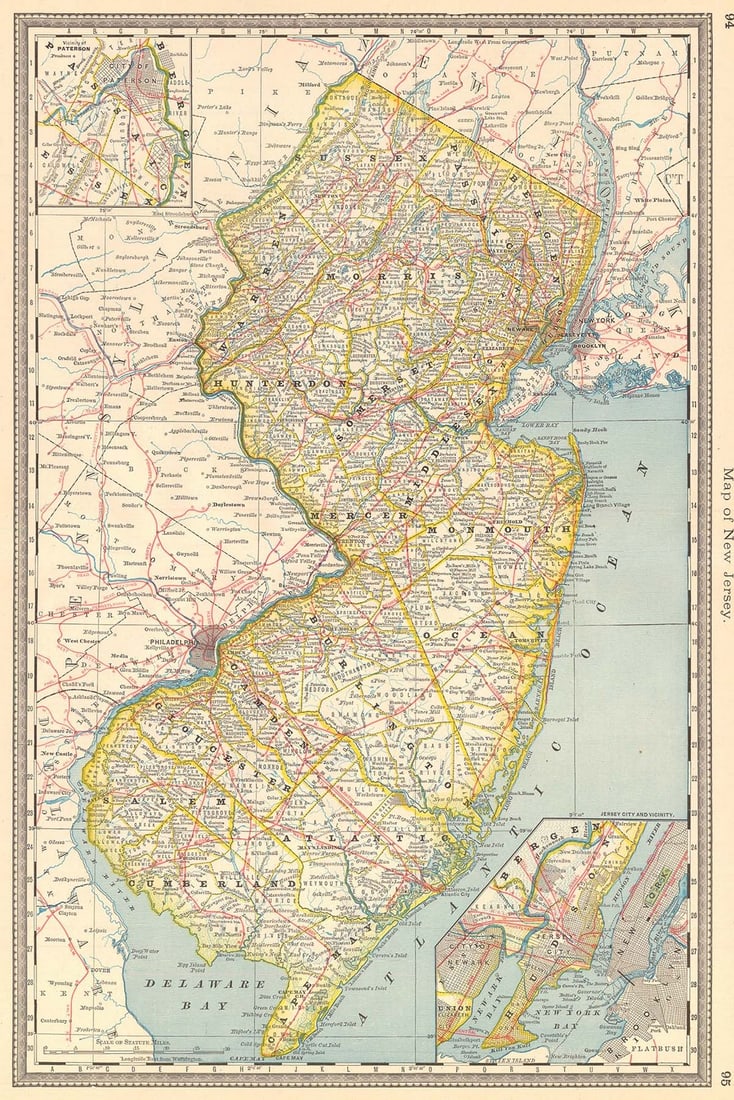 Map of New Jersey.: Publication Date: 1885 Title: Map of New Jersey. Cartographer: HARDESTY, H. H. Publisher: H.H. HARDESTY & CO. Height: 19.5 Width: 12.75 Detailed. Though not stated, probably a Rand, McNally map. Ornam