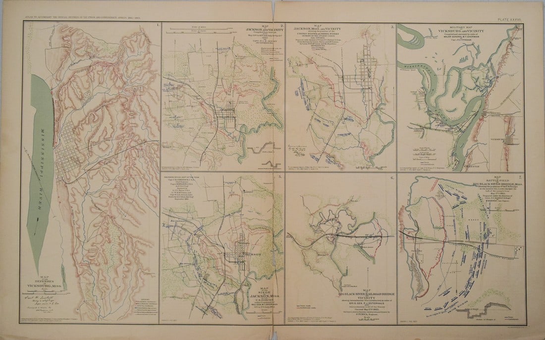 1893 Civil War Maps of Vicksburg and Jackson Areas and Battles -- …Defenses of Vicksburg,: Title: 1893 Civil War Maps of Vicksburg and Jackson Areas and Battles -- …Defenses of Vicksburg, Miss… [with] …Map of Siege of Jackson, Miss… [with] …vicksburg and Vicini