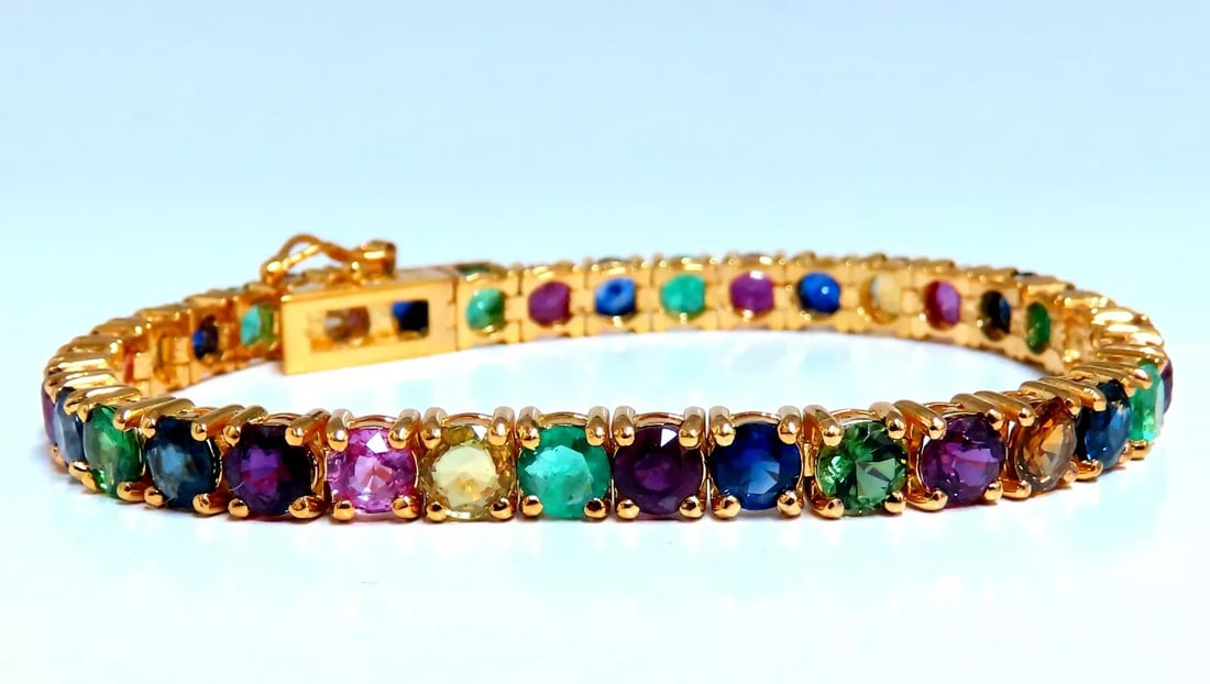 17.20Ct Natural Gem-Line Emerald Sapphire Ruby Bracelet 14Kt (1 of 6)