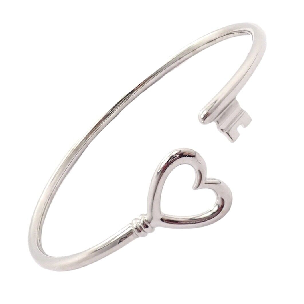 Authentic! Tiffany & Co 18k White Gold Heart Key Wire Flex Bracelet 6" (1 of 8)