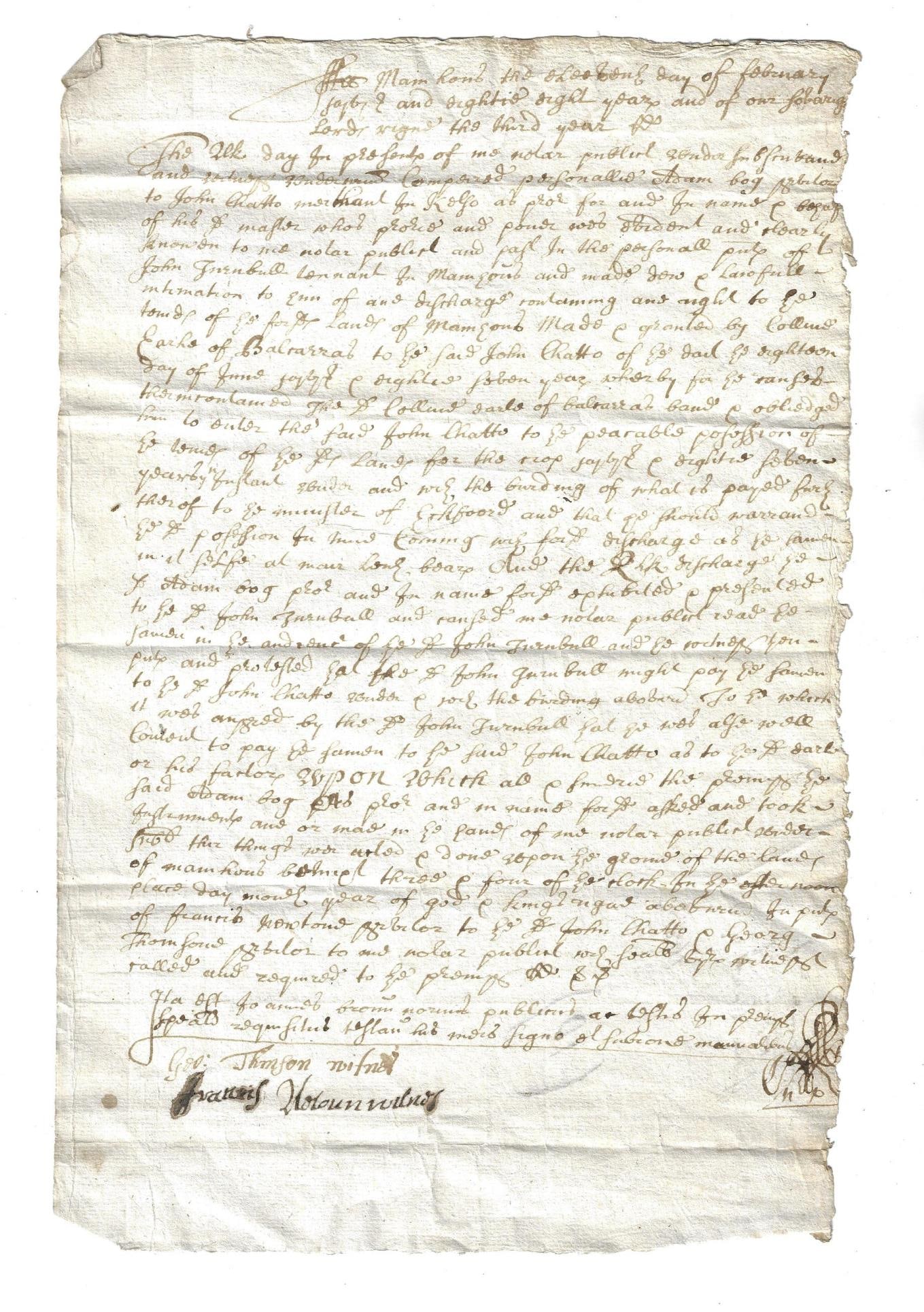 1688 Scottish Manuscript Conveyance by Earl (1 of 2)