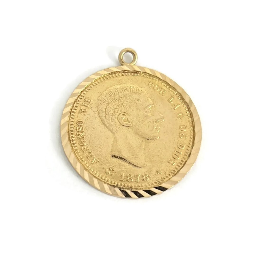 1878 Spain King Alfonso XII Coin 25 Pesetas Pendant Charm 18K Yellow Gold 4.09 G (1 of 7)