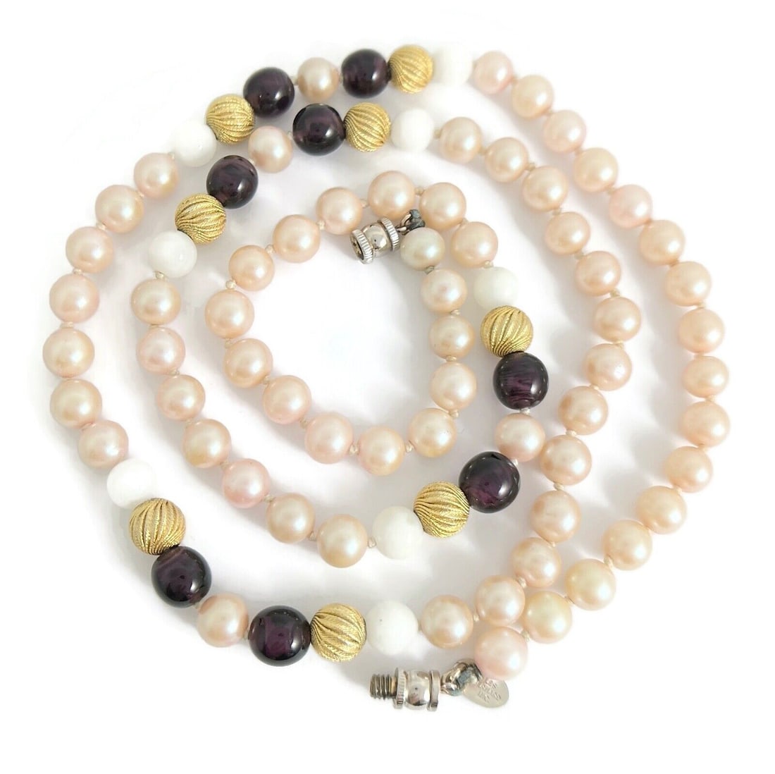 Vintage 1960's Les Bernard Long Faux Pearl Plum Bead Strand Necklace, 64.40 Gr (1 of 7)