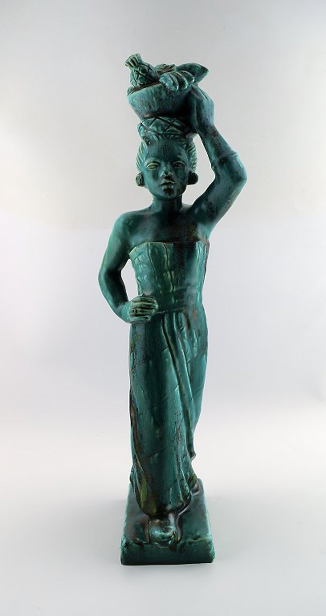 Harald Salomon for Rörstrand, green glazed stoneware/art pottery figure of a woman bearing (1 of 8)