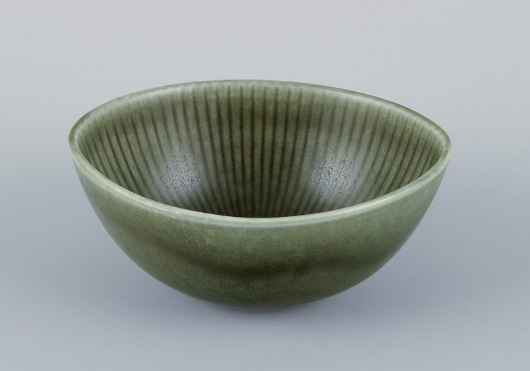 Gunnar Nylund for Rörstrand, "Ritzi" ceramic bowl in green glaze. (1 of 6)