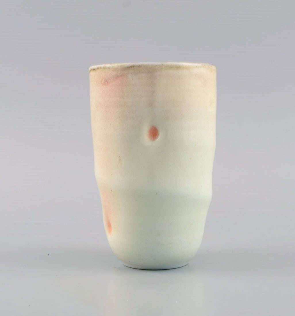 Danish studio ceramicist. Unique vase in glazed stoneware. Beautiful glaze in delicate light and (1 of 7)