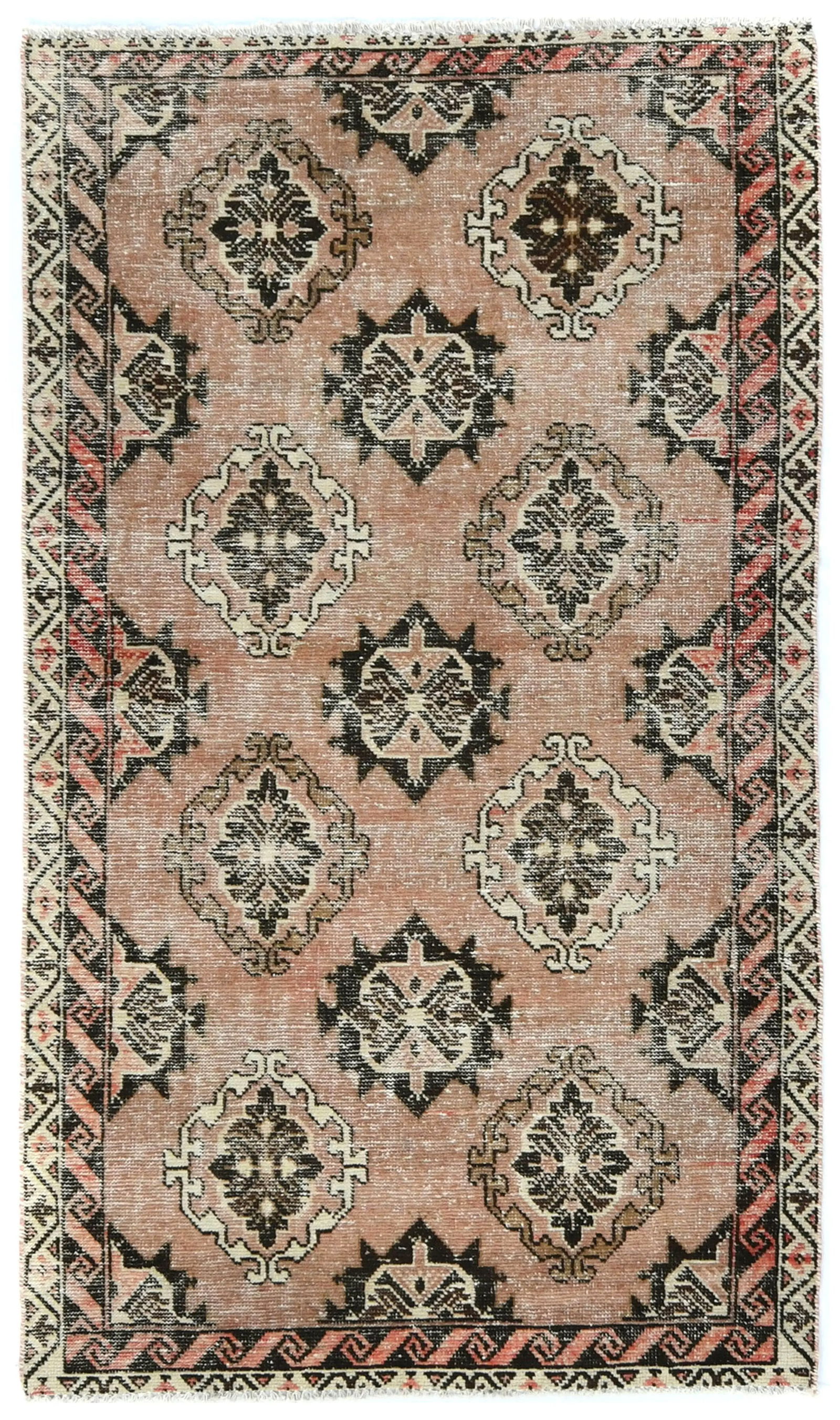 Semi Antique Tribal Geometric 3'7X6'0 Distressed Vintage Oriental Rug (1 of 12)
