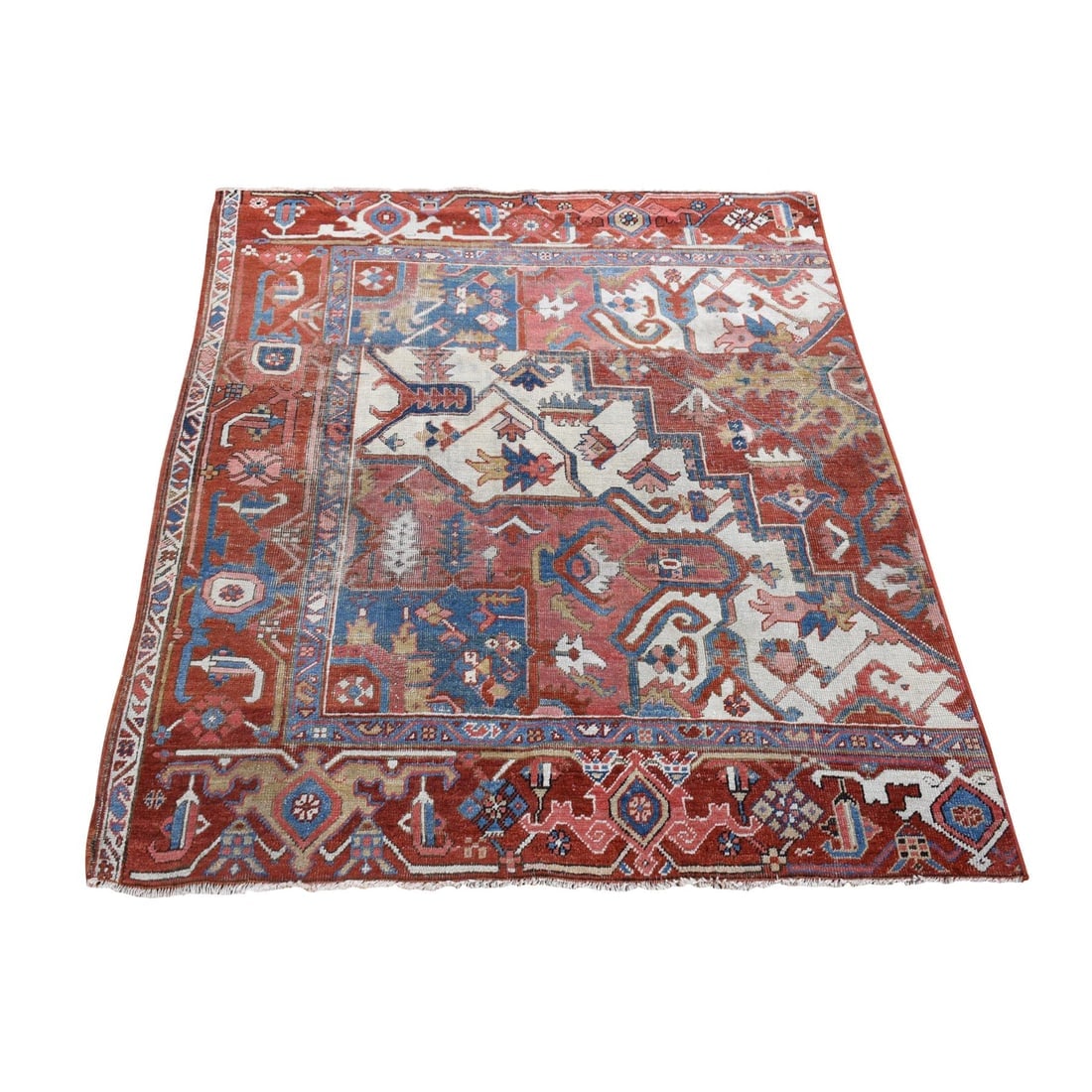 Buy Red, Antique Persian Serapi Fragment, Wool Hand Knotted, Square Rug