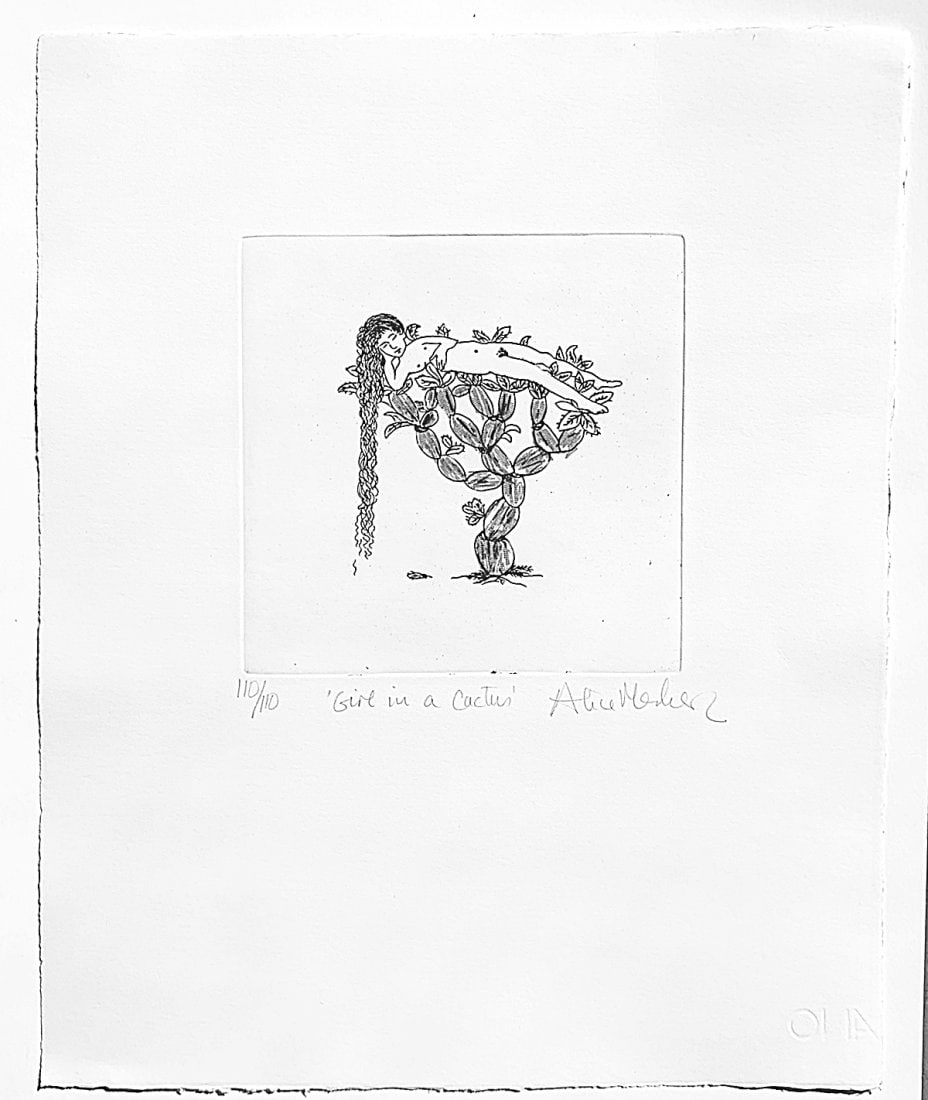 Alice Maher: Girl on a Cactus 2021: Artist: Alice Maher Title: Girl on a Cactus 2021 Description: Etching on paper, 13 3/4" x 11 1/2" ed. 110 Reserve: $350.00 Shipping: Domestic: Flat-rate of $20.00 to anywhere within the contiguous U.S