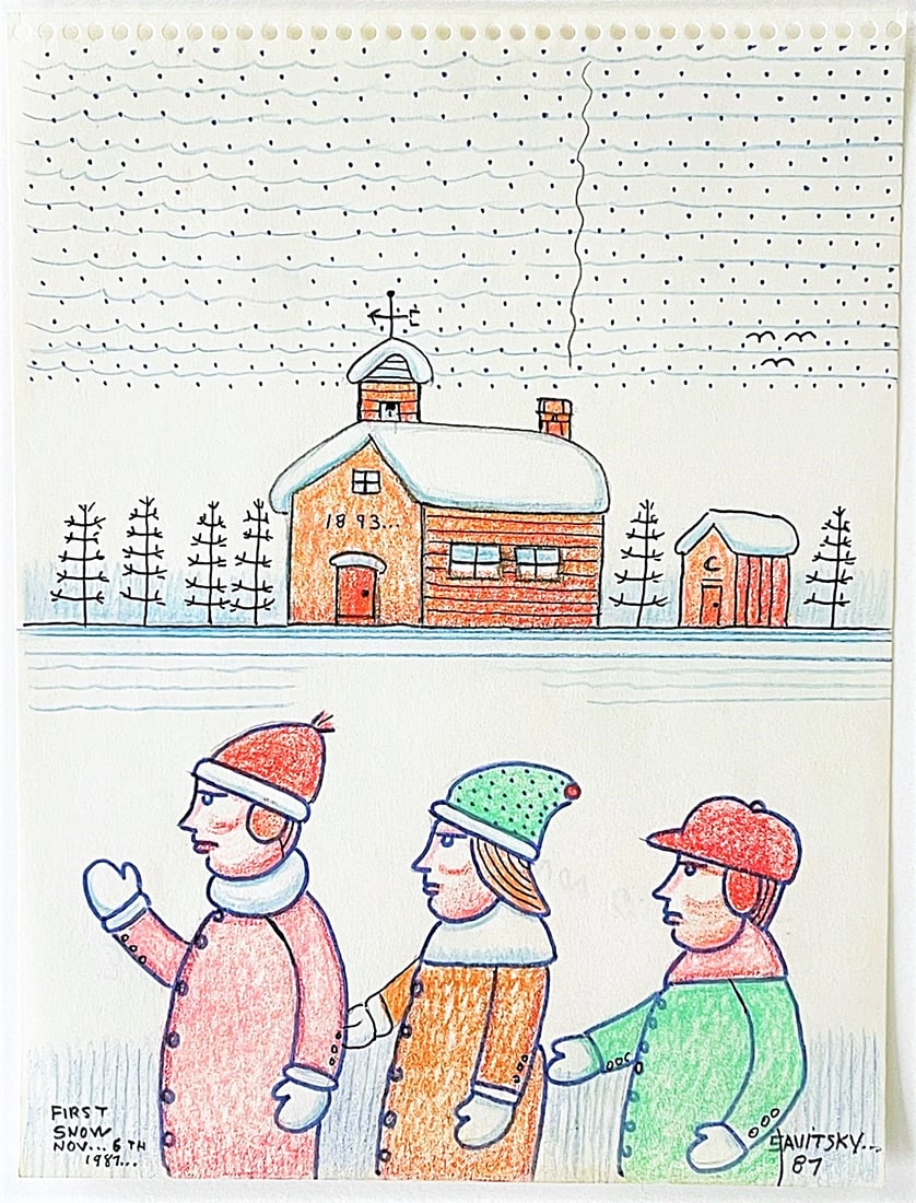 Jack Savitsky: First Snow 1987: Artist: Jack Savitsky Title: First Snow 1987 Description: Drawing in ink and pastel on paper , 9" x 12" Reserve: $250.00 Shipping: Domestic: Flat-rate of $20.00 to anywhere within the contiguous U.S.
