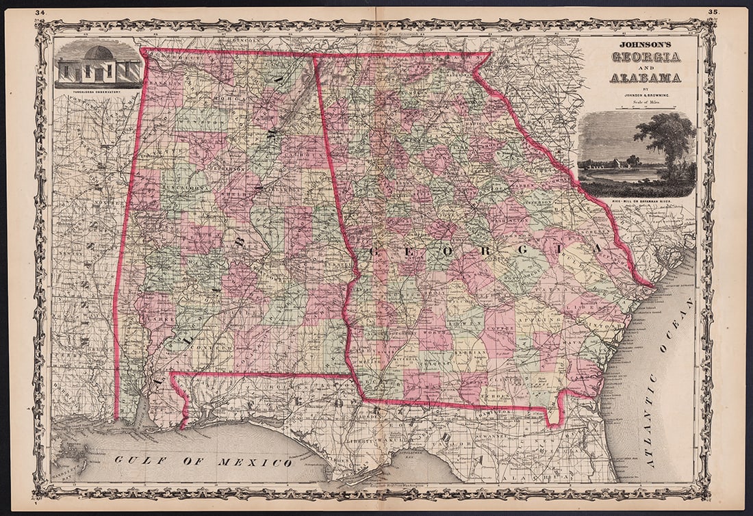 Scarce Georgia-Alabama Civil War-era RR map by Johnson & Browning, 1861 (1 of 5)