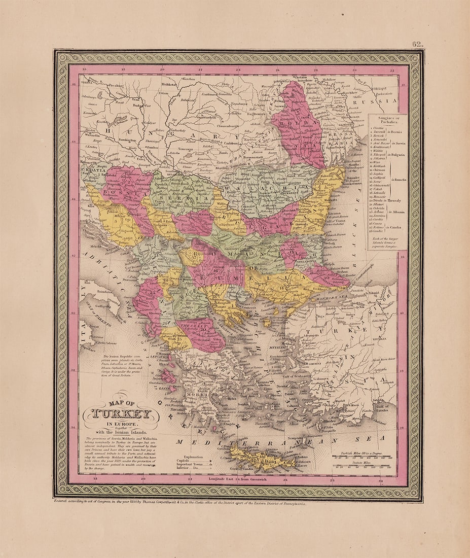 Map of Turkey in Europe from scarce Mitchell atlas – 1853 (1 of 4)