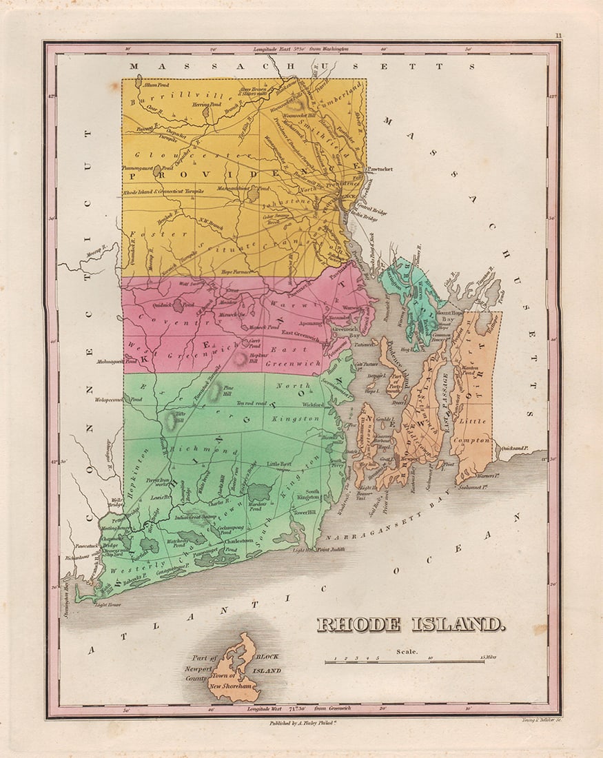 Very scarce 1833 Finley map of Rhode Island (1 of 4)