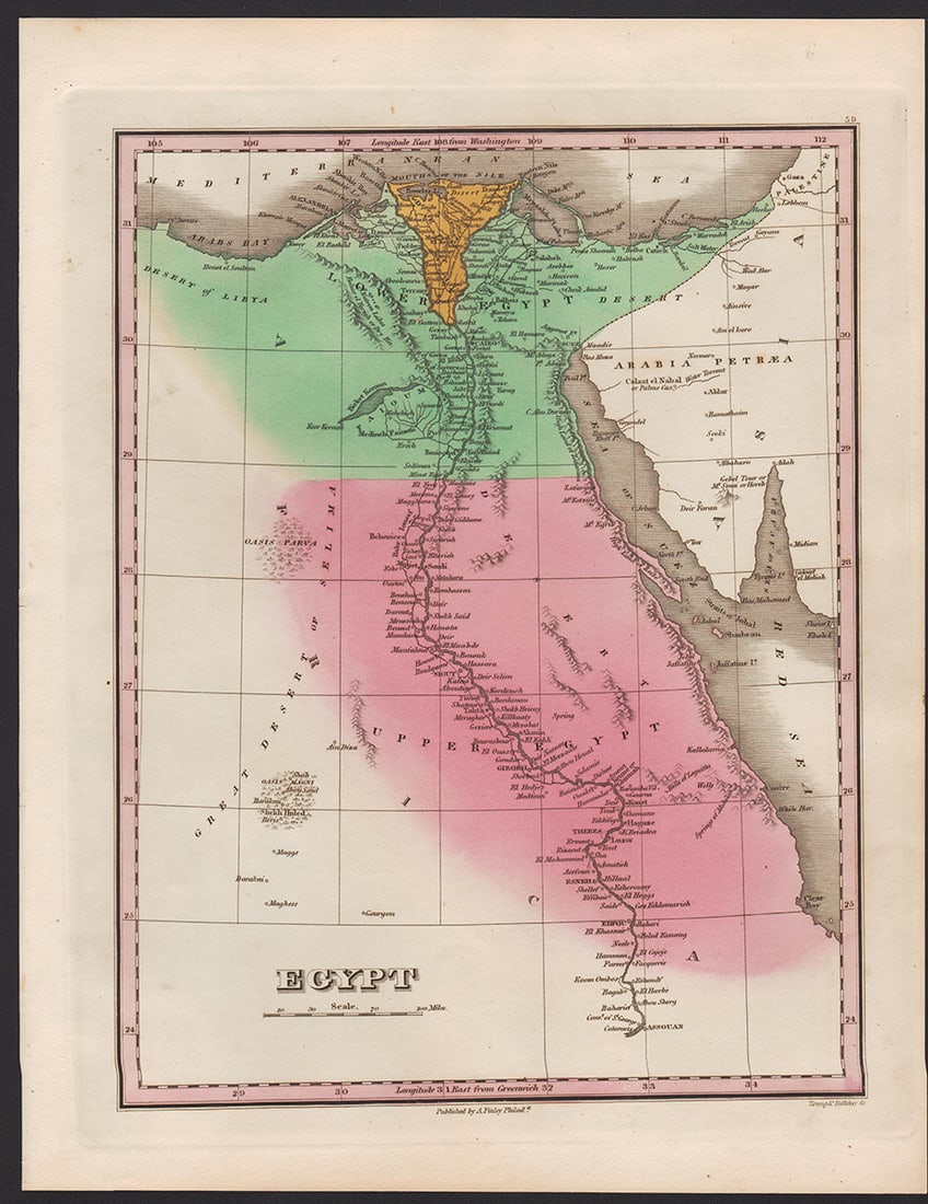 Beautiful 1833 map of Egypt by Anthony Finley (1 of 4)
