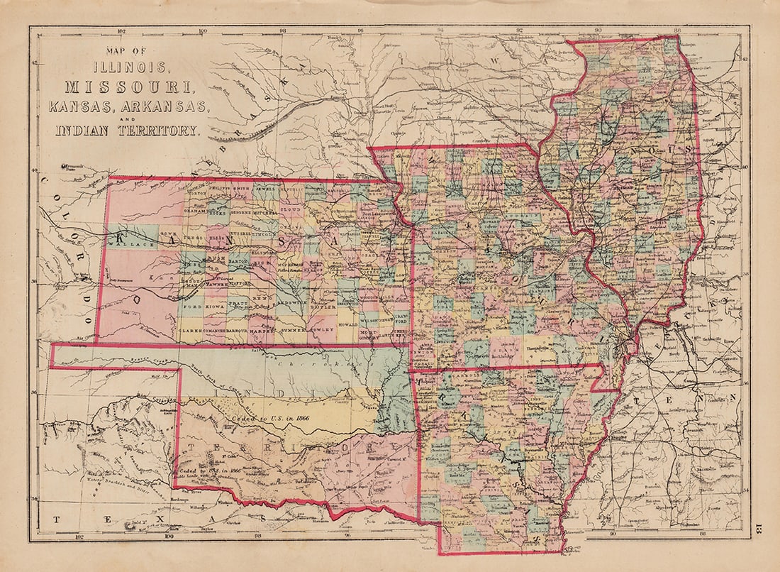 Scarce h/c map of Plains states, Hardesty 1875 (1 of 5)