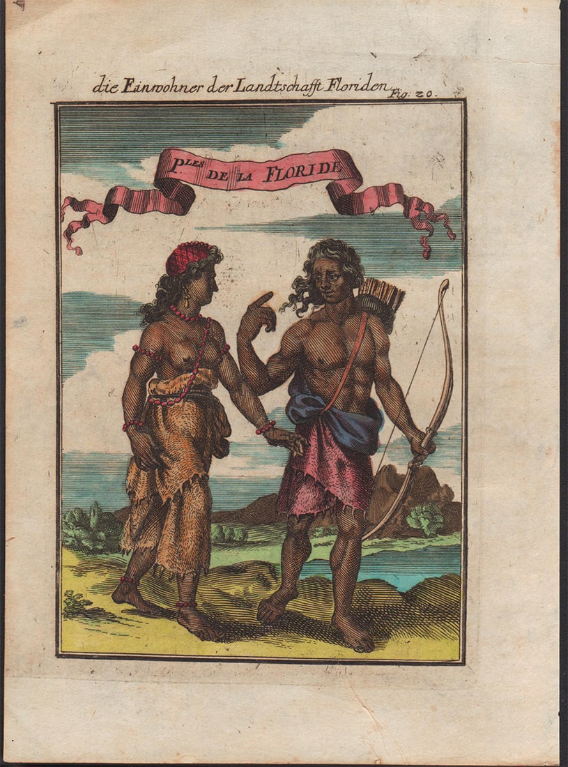 Antique Mallet engraving of Florida natives in full attire (1 of 3)