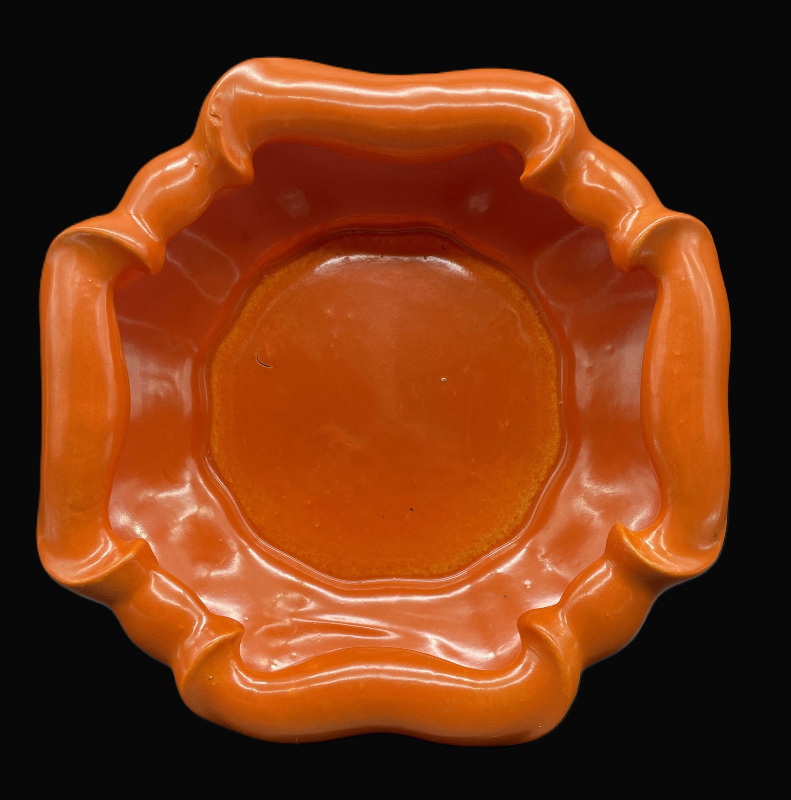 RARE STANGL POTTERY 3047 CONSOLE BOWL ART DECO 'CHROME ORANGE' (1 of 8)