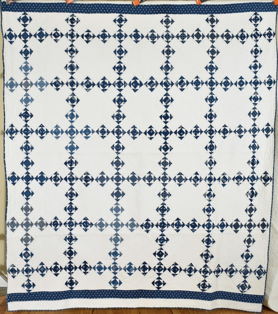 1870's Indigo Blue & White Diamond in a Square Quilt (1 of 15)
