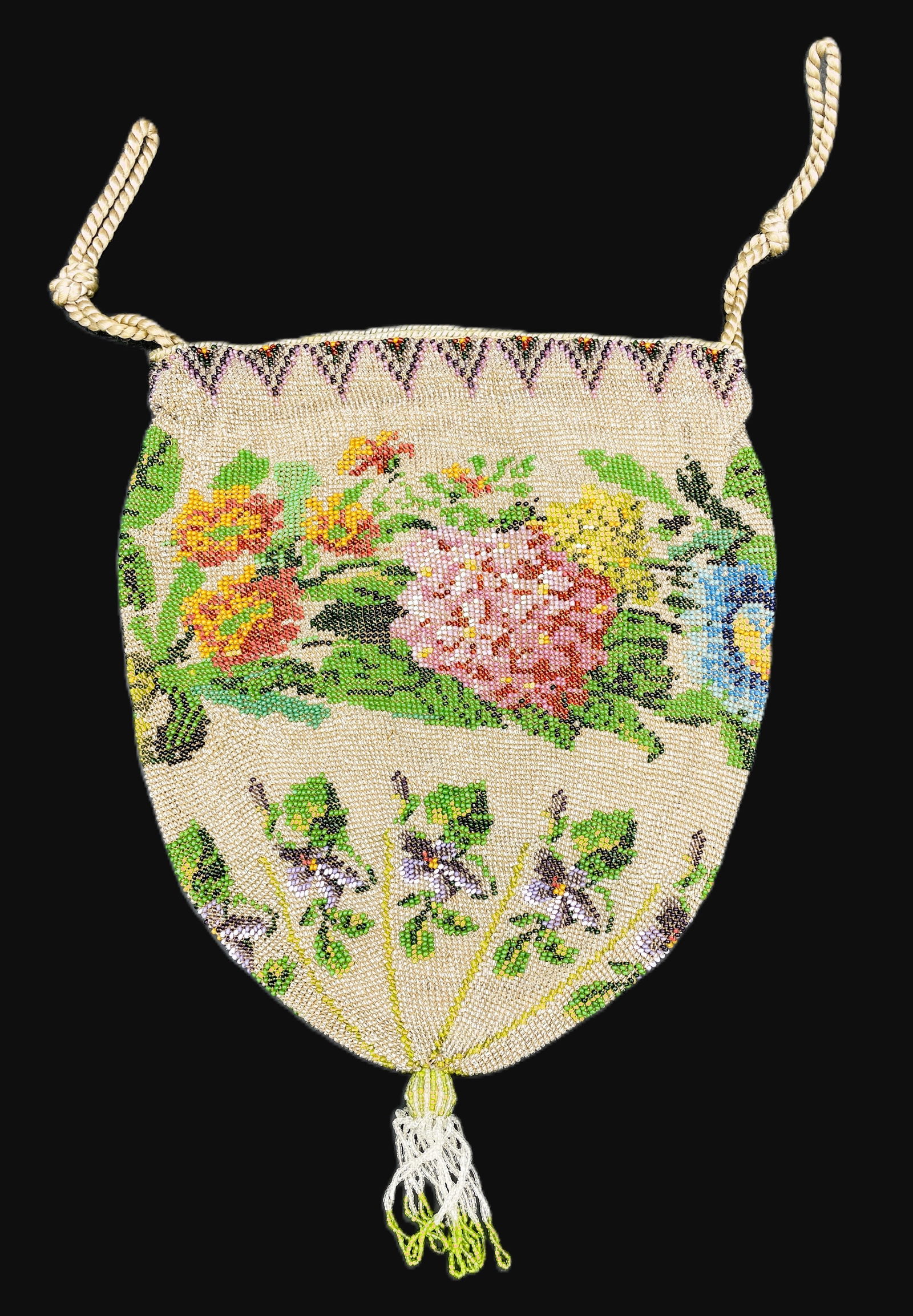 VICTORIAN FLORAL MICRO BEAD TASSEL DRAWSTRING PURSE (1 of 7)