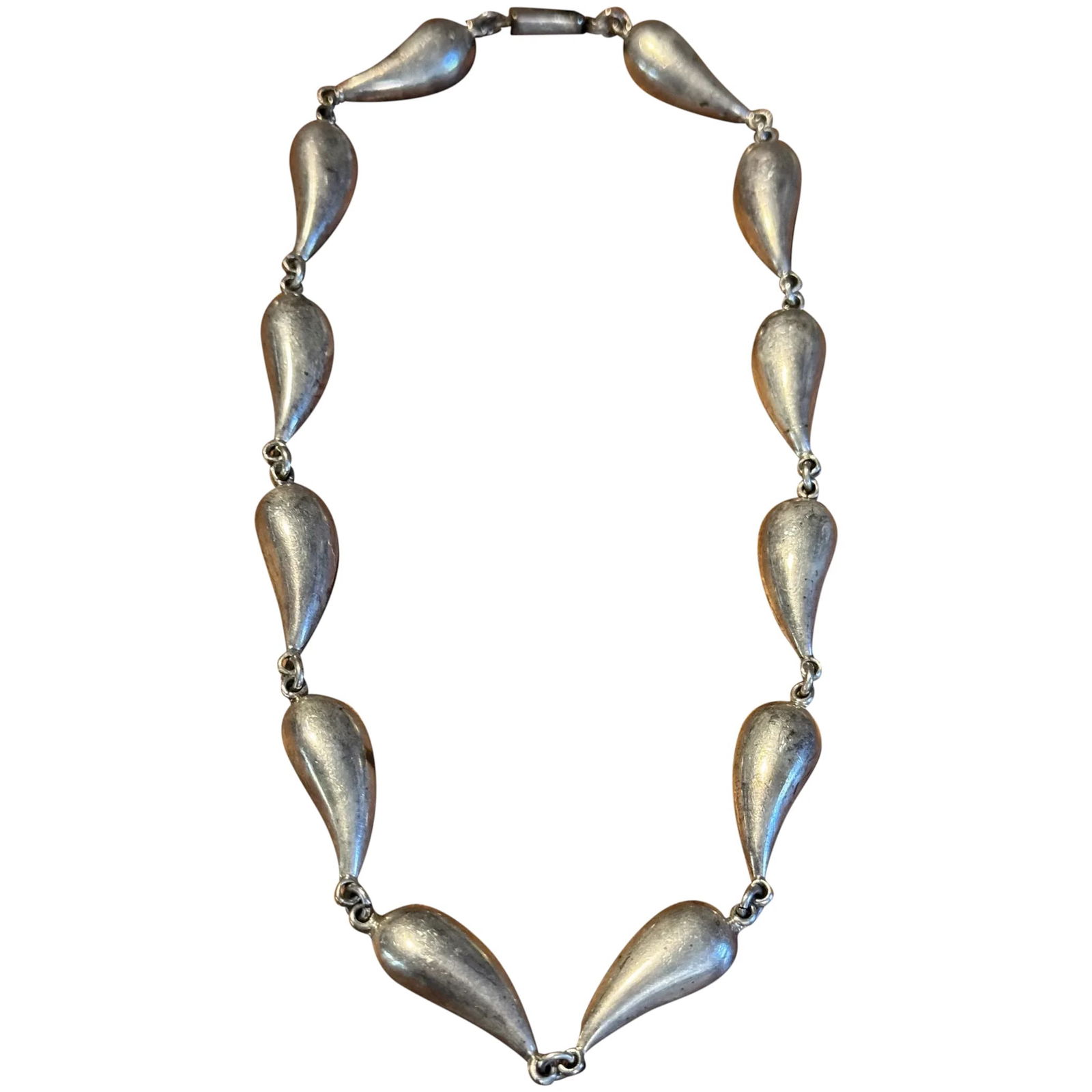 Sterling Silver Bold tear drop Links 18" Collar Necklace 50 gram Mexico VTG (1 of 10)