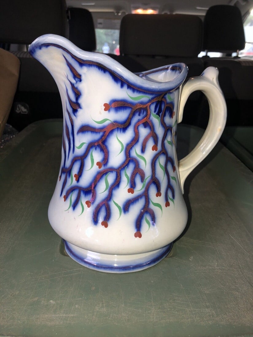 8 3/8” flow blue brushstroke pitcher (1 of 5)