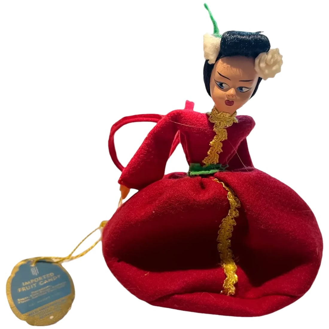 Vintage Felt imported Candy hand made Italian Doll Bag: Vintage Felt imported Candy hand made Italian Doll Bag excellent condition candy has been eaten many years ago zipper back to fill her back up ,lovely novelty for children to use as a wrist purse many