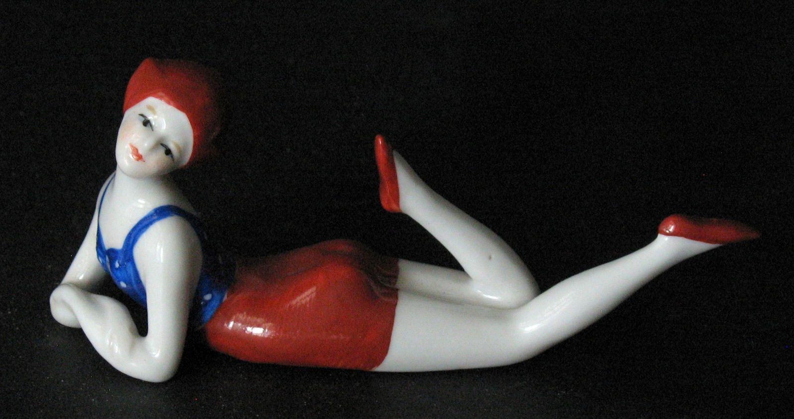 Antique porcelain Florida bathing beauty figurine.: Title: Antique porcelain Florida bathing beauty figurine. Date/Period: 1930's Dimension: 5” x 2” Additional Information: Nice Antique porcelain Florida bathing beauty figurine and great al