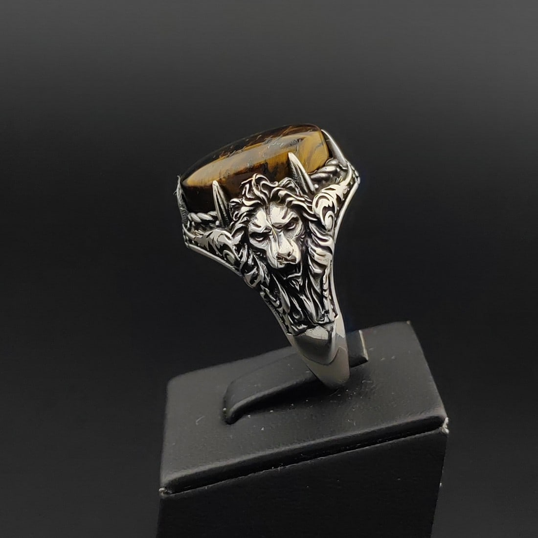 925 Sterling Silver Lion Ring with Tiger's Eye (1 of 8)