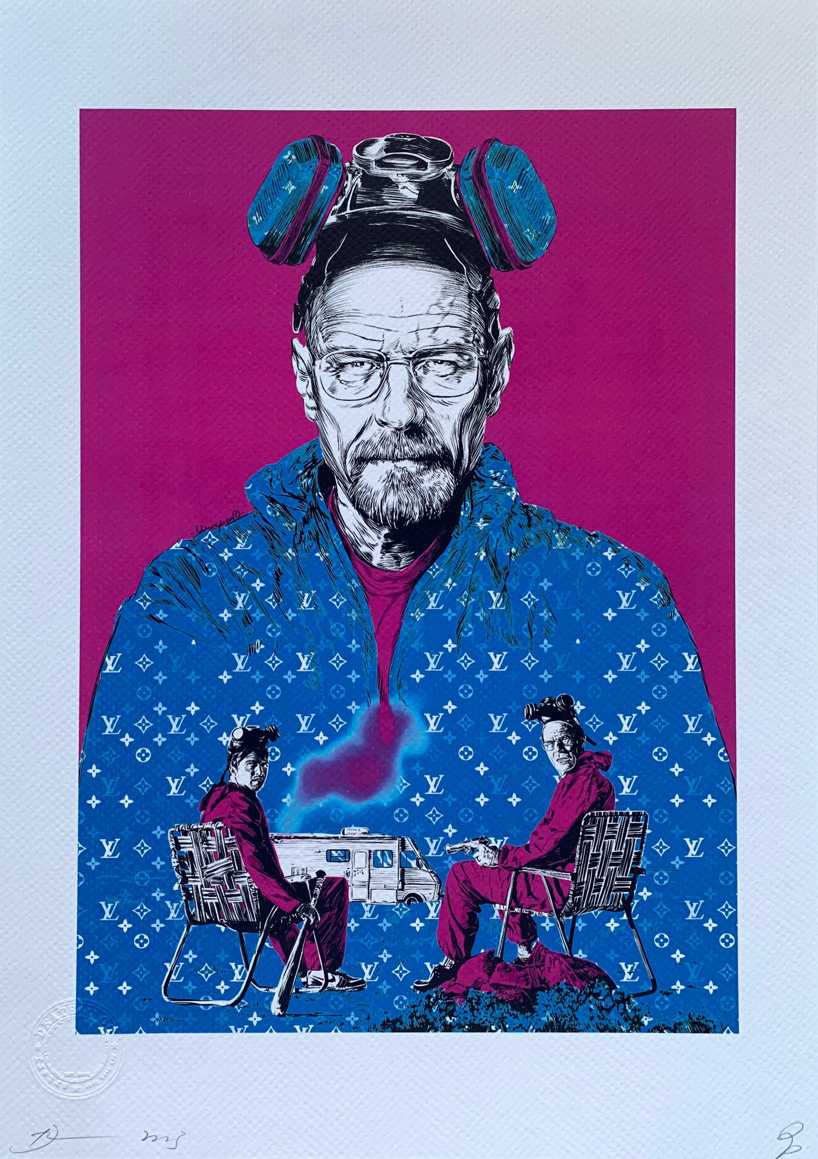 Death NYC Breaking Bad Louis Vuitton: Artist/Title: Death NYC Breaking Bad Louis Vuitton Date/Period: 21st Century Medium: Giclee on Fine art 300 gsm paper Description: limited edition giclee on paper, out of eddition of 100 + AP, Hand si