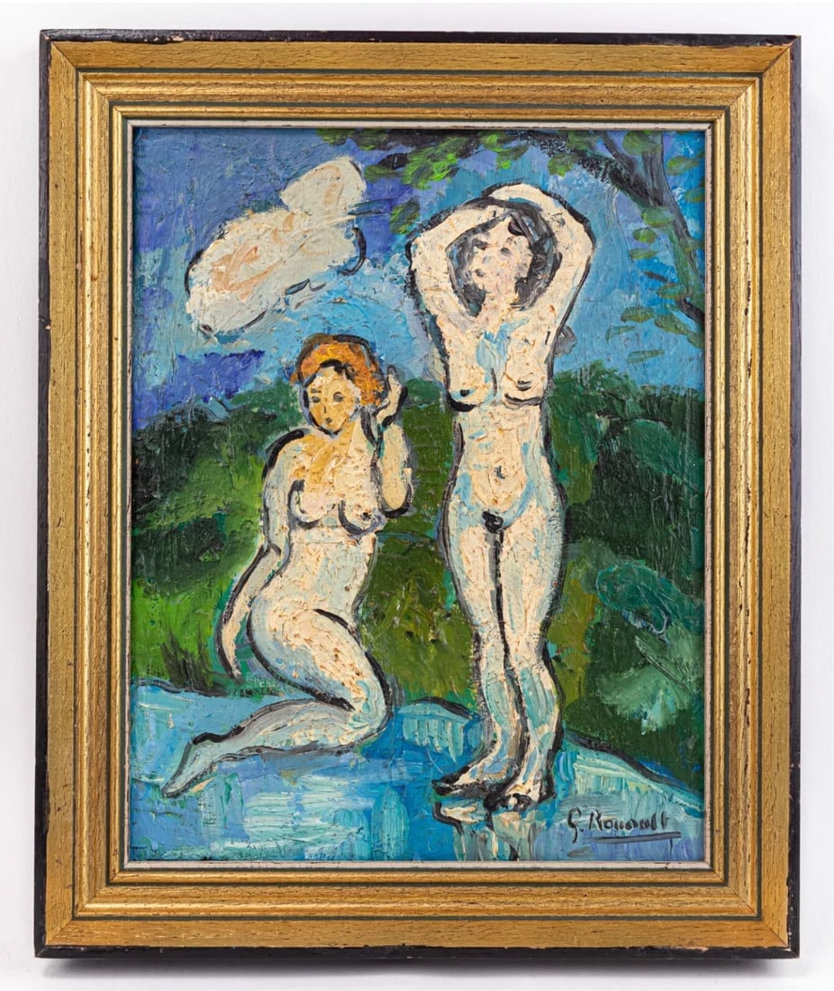 MANNER OF/IN THE STYLE OF GEORGES ROUAULT Expressionist Fauvist Framed Oil painting on Wood in style: No Reserve! Title: MANNER OF/IN THE STYLE OF GEORGES ROUAULT Expressionist Fauvist Framed Oil painting on Wood in style of Dimensions: 23x30cm framed 29x36cm Description: Signature: Georges Rouault Or