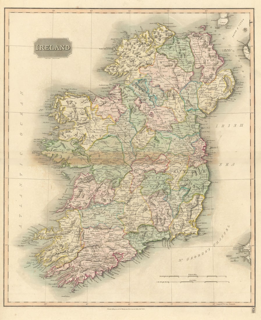 Ireland by John Thomson. Coach roads 1817 old antique vintage map plan chart: CAPTION PRINTED BELOW PICTURE: 'Ireland' DATE PRINTED: Published in 1817. Engraved in February 1815; this date is marked on the map IMAGE SIZE: Approx 64.0 x 52.0cm, 25 x 20.5 inches (Large); Please n