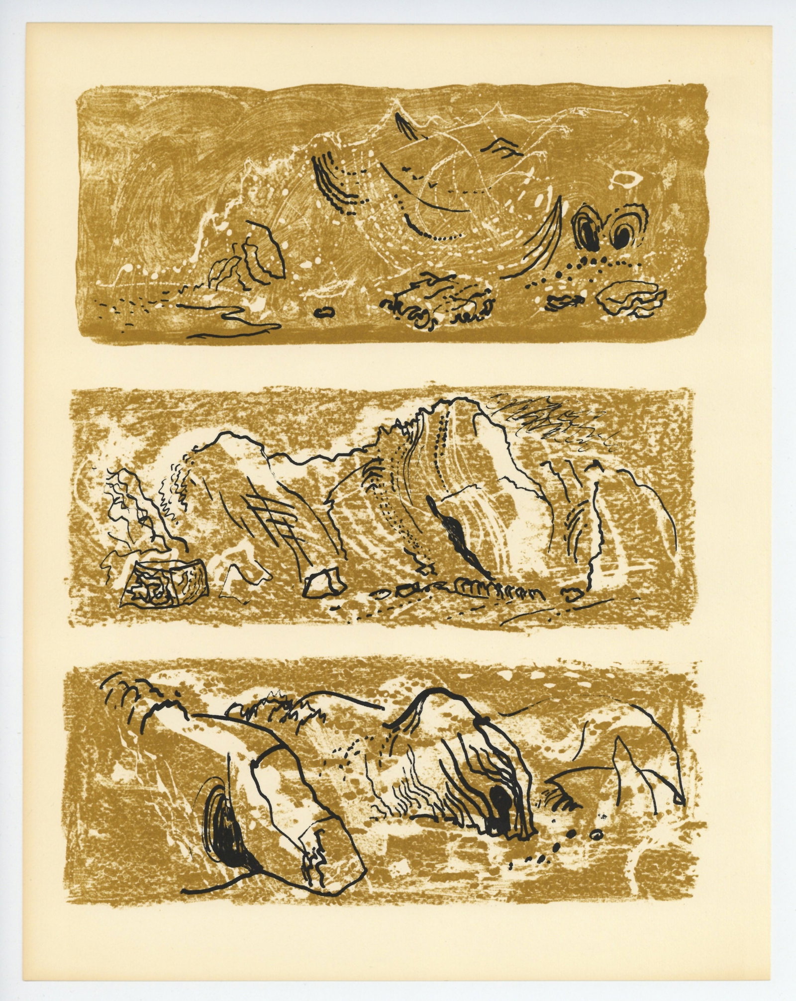 John Piper "Bullslaughter Bay, Pembrokeshire" original lithograph: Title: John Piper "Bullslaughter Bay, Pembrokeshire" original lithograph Description: Medium: original lithograph. Printed in 1955 and published in New York by Curt Valentin. Sheet size: 12 1/4 x 9 1/