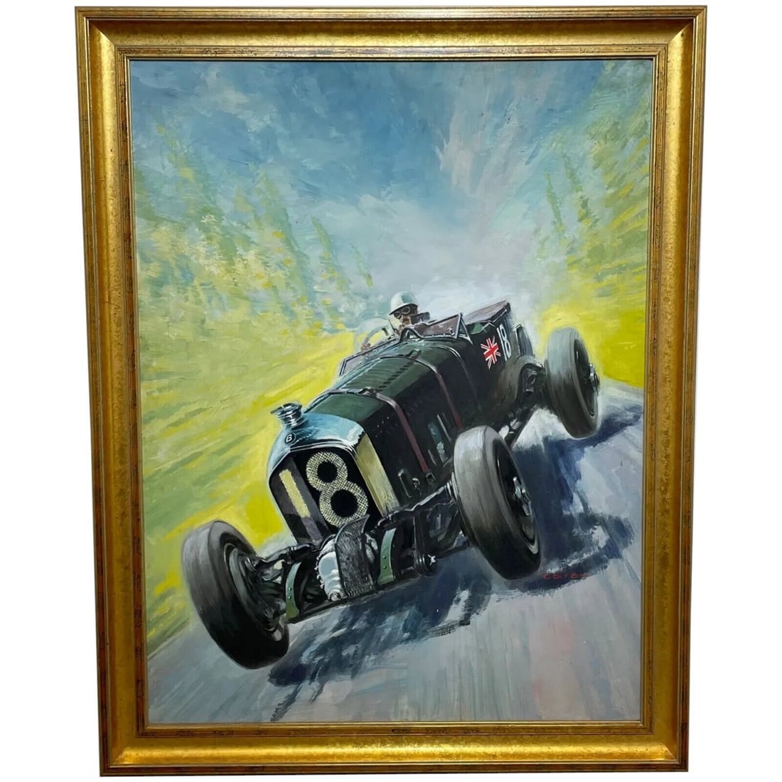 British Oil Painting Classic Green Racing Car Bentley No 18 At 24 Hours Le Mans (1 of 13)