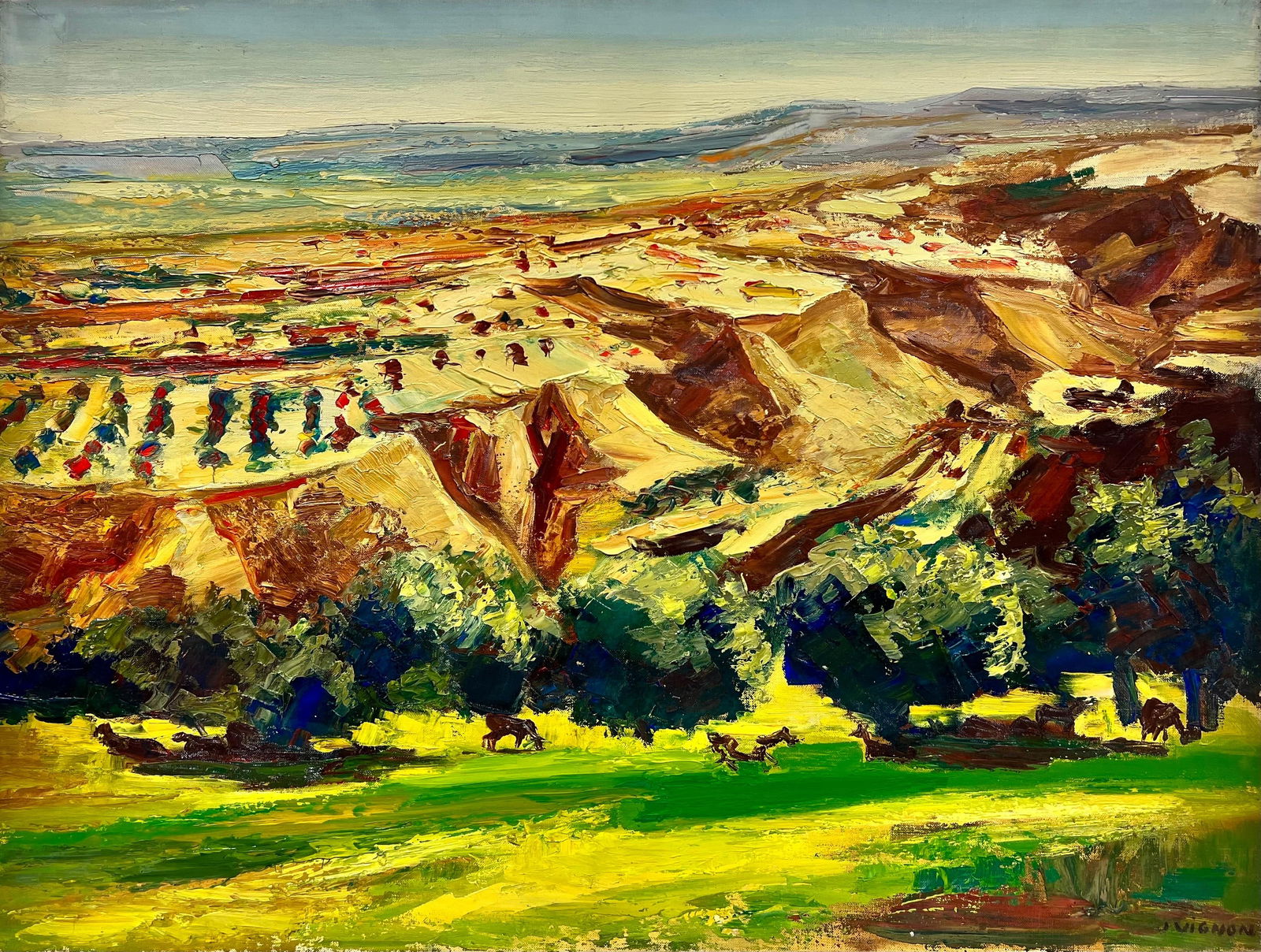 Wild Horses In A French Summer Field Thick Oil Impasto 1960's (1 of 16)