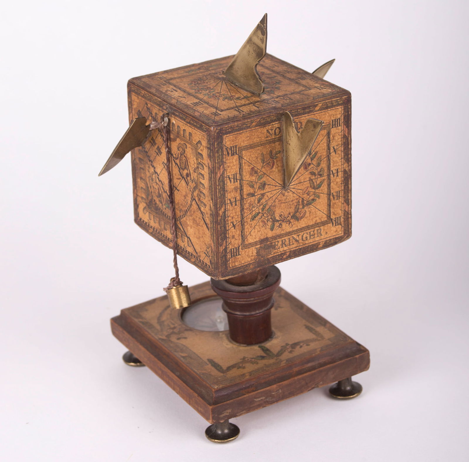 BERINGER CUBIC SUNDIAL polyhedral 18TH .: Beringer is best known for portable wooden sundials with scales printed on paper glued to the wood. These included cube dials and diptych dials.Some of Beringer's sundials were collaborations made wit