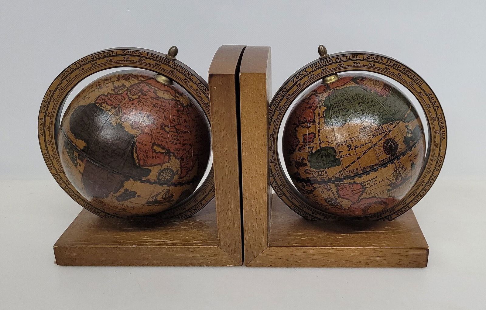 Mid century world globe spear pr bookend book holder wood italian (1 of 7)