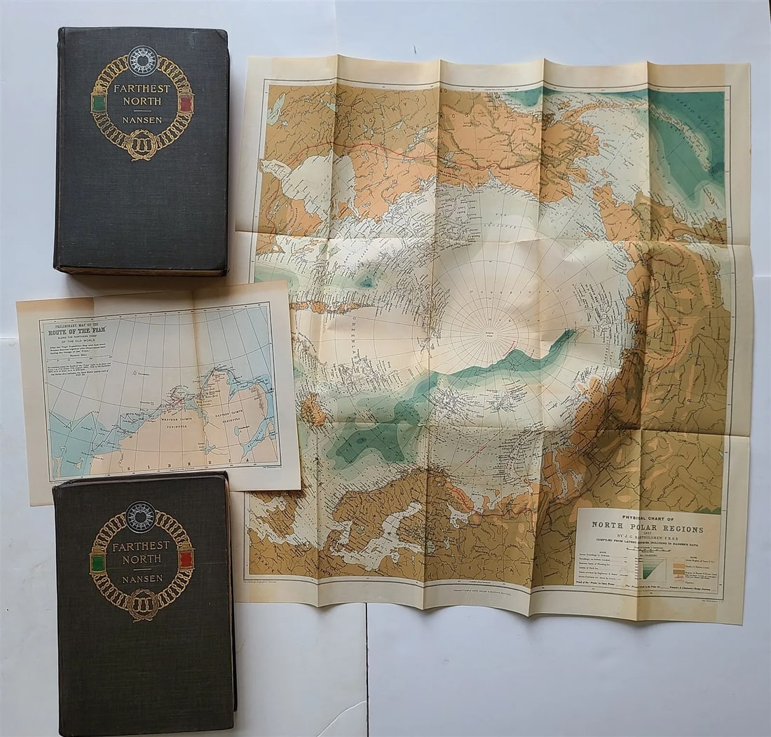 1897 Farthest North NANSEN antique ILLUSTRATED Voyage Exploration of Ship Fram: NANSEN, Fridtjof (1861-1930). Farthest North. Being the Record of a Voyage of Exploration of the Ship "Fram" 1893-96 and of a Fifteen Months' Sleigh Journey by Dr. Nansen and Lieut. Johansen Translati