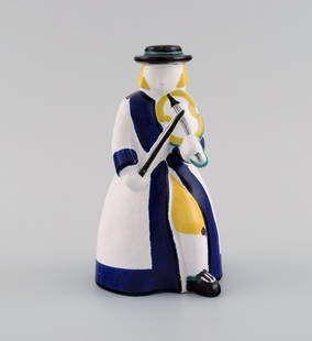 Ursula Printz (1920-1993) for Gustavsberg Studiohand. Candle holder / figure in glazed ceramics.: Ursula Printz (1920-1993) for Gustavsberg Studiohand. Candle holder / figure in glazed ceramics. Fiddler. 1940s. Measures: 14.5 x 9.5 cm. In excellent condition. Signed. Reserve: $210.00 Shipping: Dom