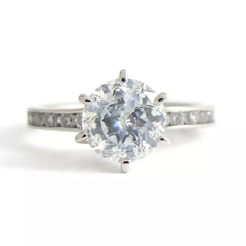 Round CZ Cubic Zirconia Channel-Set Engagement Ring 14K White Gold, 2.54 Grams (1 of 11)