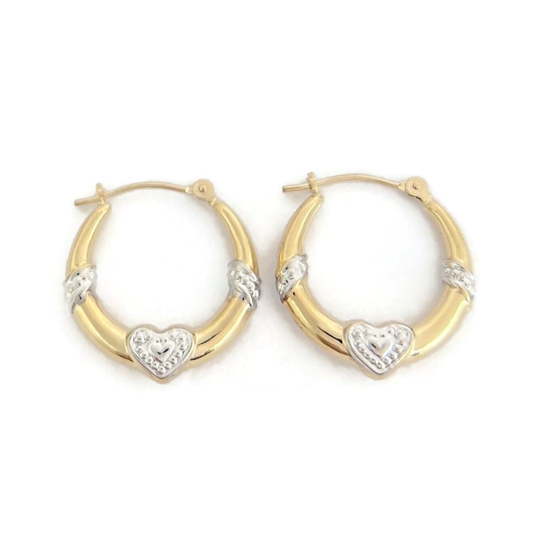 Two-Tone Heart Small Hoop Earrings 14K Yellow White Gold, 1.03 Grams (1 of 5)